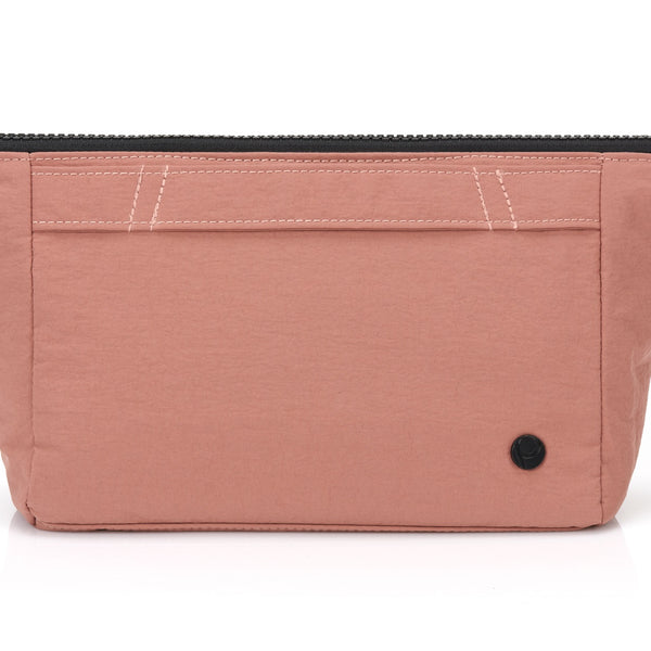 Pink nylon cosmetics bag front view