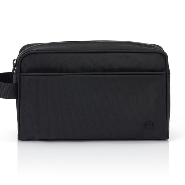 Black men’s nylon Dopp kit front view