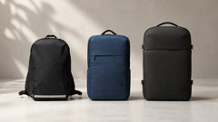 Three Purevave backpacks in different sizes and designs for daily use, work, and travel.